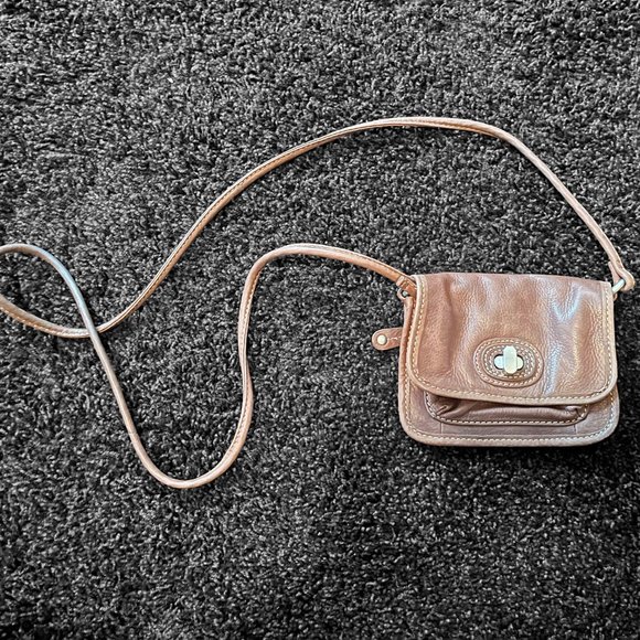 Vintage Fossil Mini Crossbody Handbag, Tan Brown Leather Crossbody Bag Purse, Sm - Picture 2 of 7